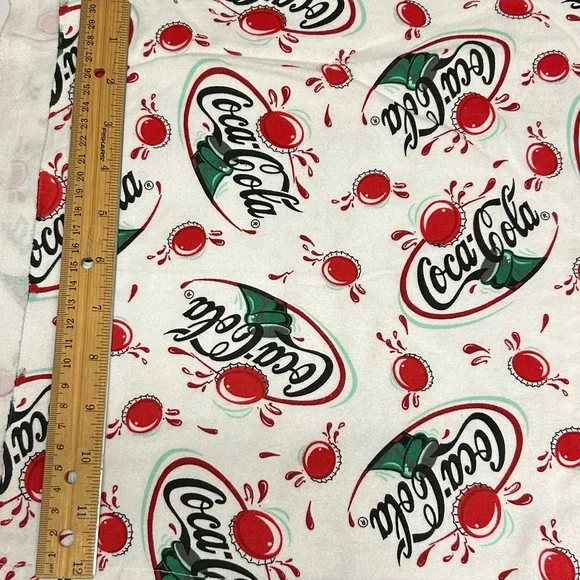Vintage 90’s Coca Cola Flannel Fabric Classic Logo Print 1 Yard - Picture 3 of 5